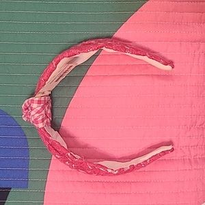 Pink Gingham Embroidered Headband